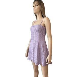 Princess Polly Melrose Nights Lilac Mini Dress Textured Empire Bust Sleeveless